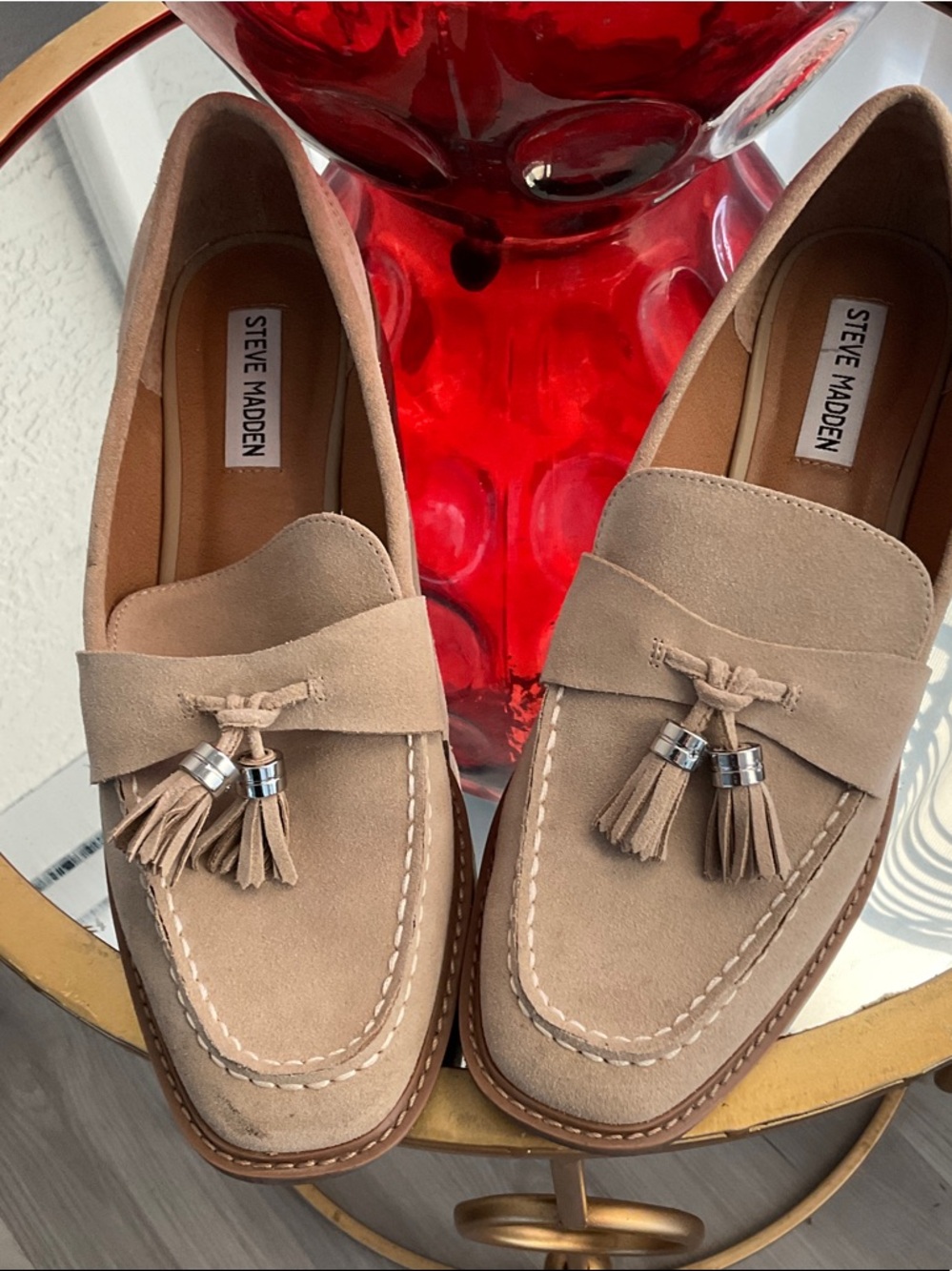 Steve Madden Beige Suede Tassel Loafers